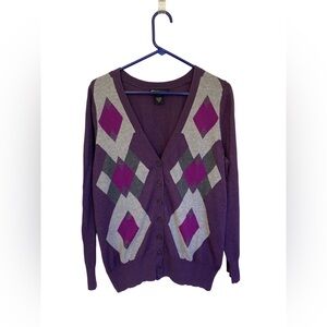 Lane Bryant Purple and Gray Argyle Cardigan